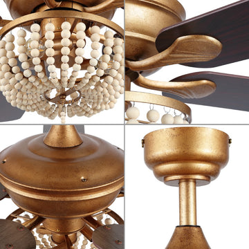 Erin 52" Rustic Farmhouse Iron/Wood Bead Mobile-App/Remote-Controlled LED Ceiling Fan - JONATHAN Y